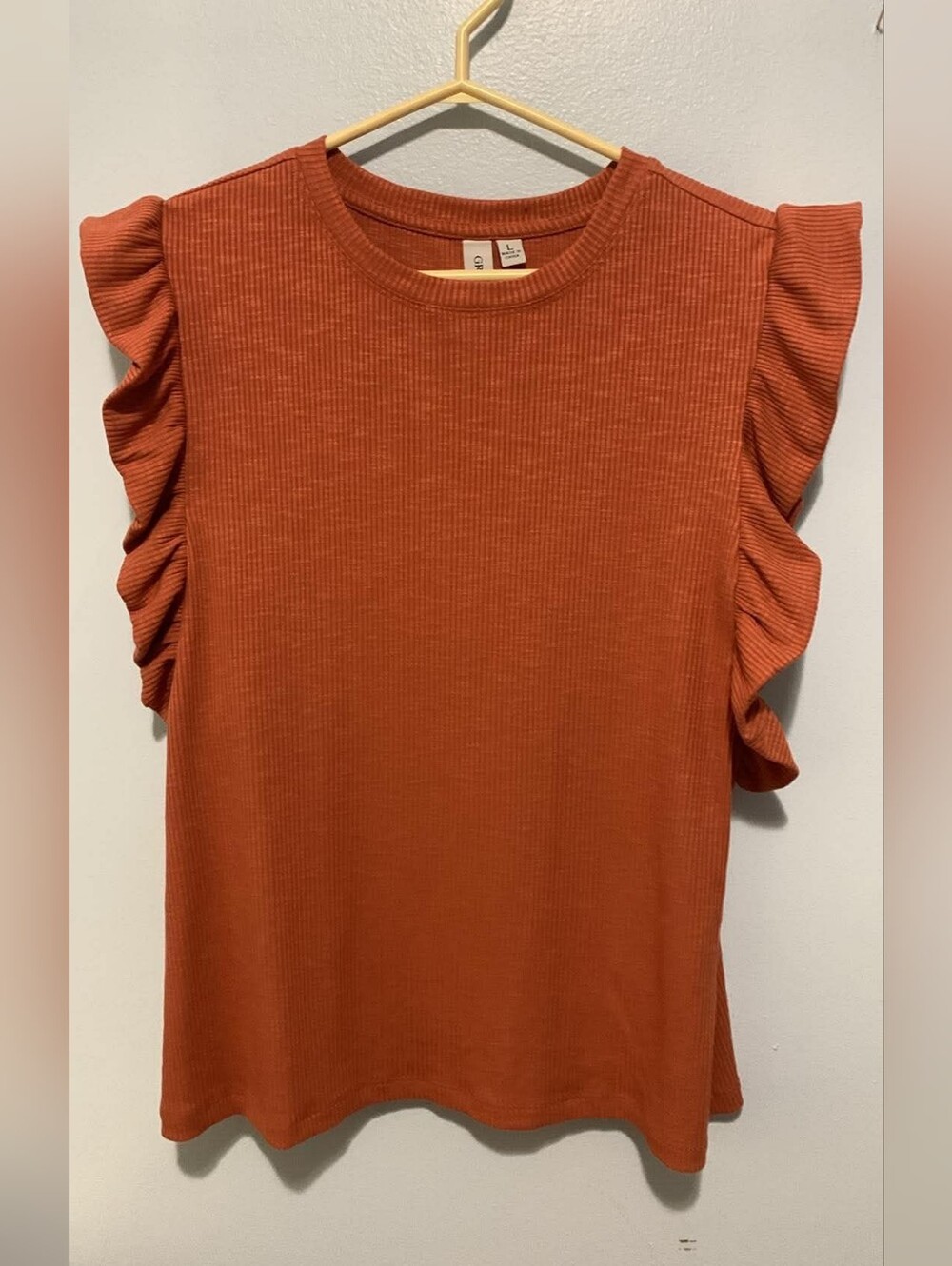 Ribbed Ruffle Sleeve Tank Top in Rust - Women